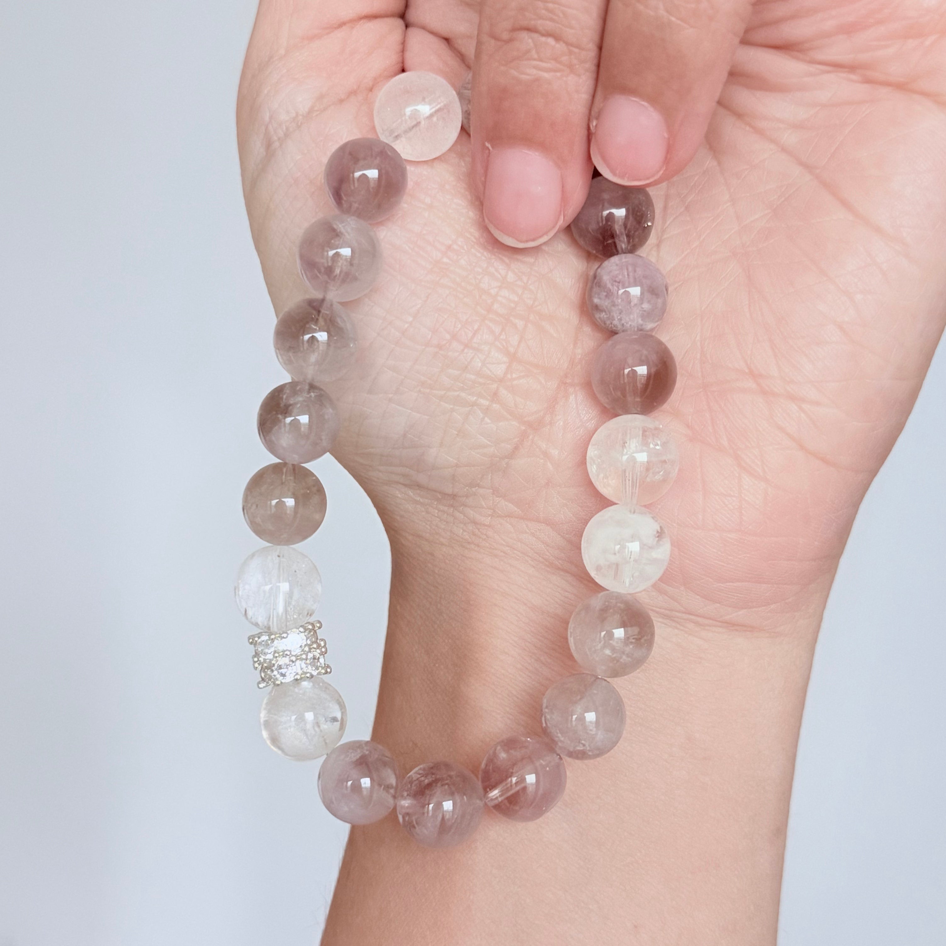 Gray Rutilated Quartz & Clear Crystal Bracelet
