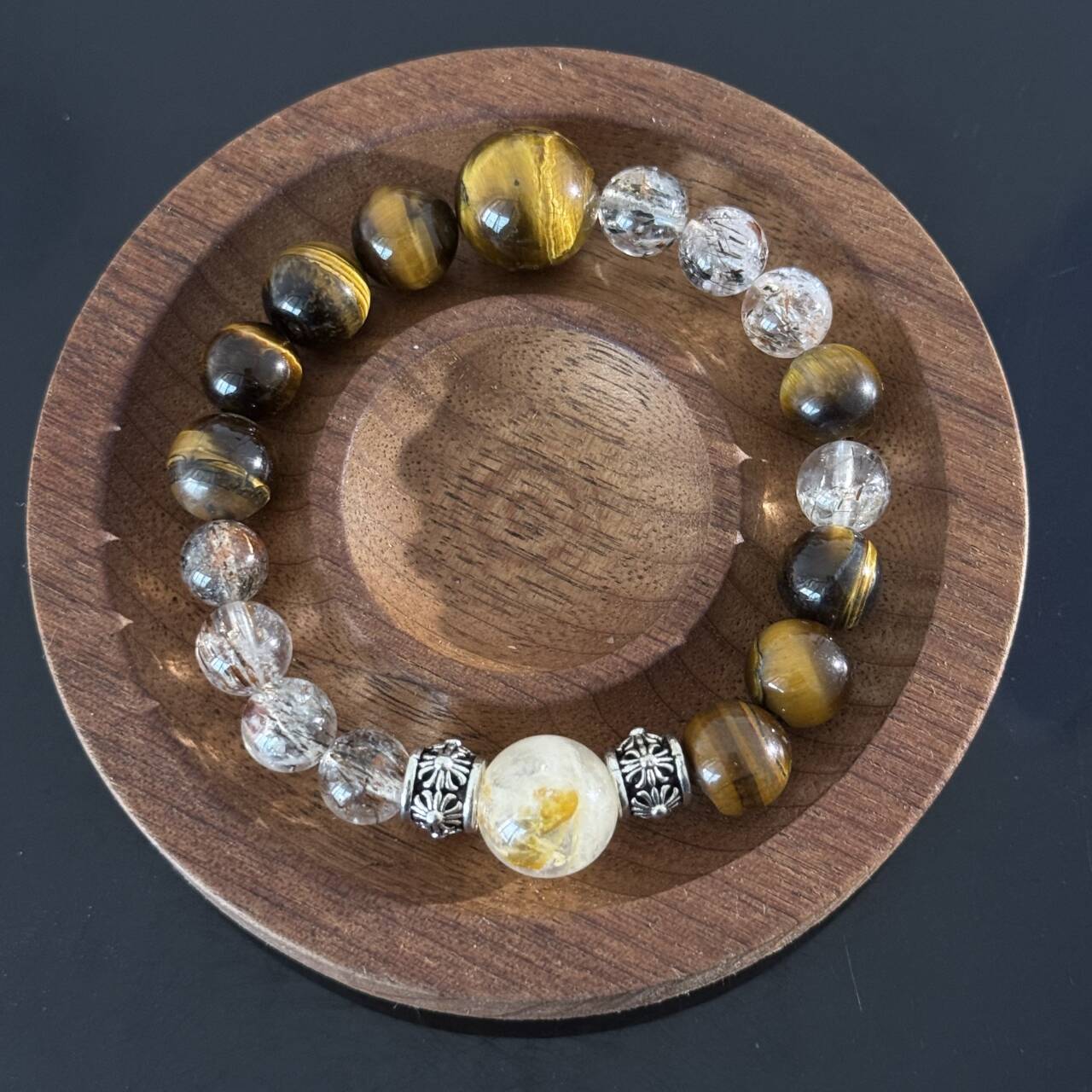 Handcrafted Tiger's Eye and Clear Quartz Bracelet — A Natural Gemstone Energy Bracelet to Help You Find Protection, Confidence, and Mental Clarity