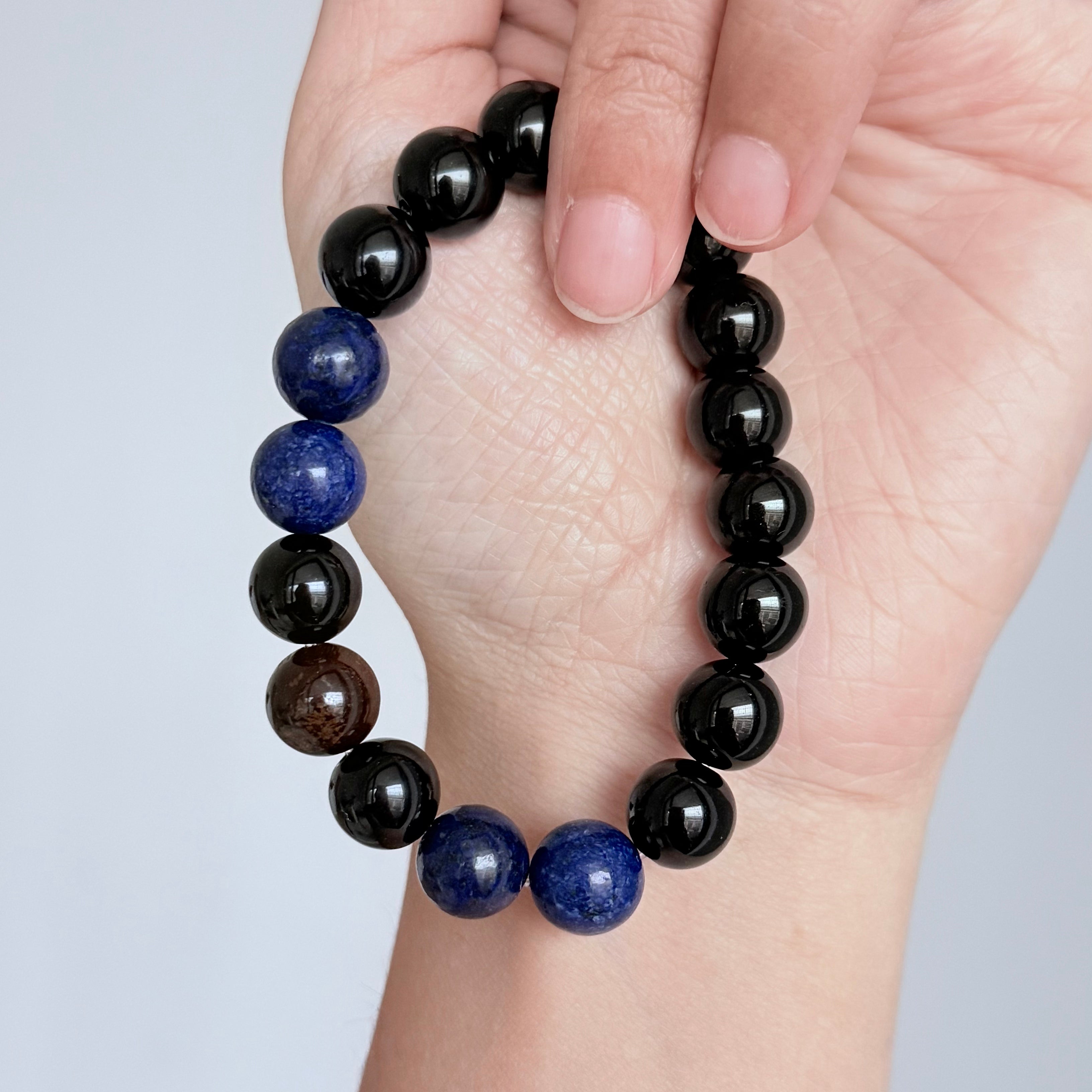 Black Obsidian and Sodalite Crystal Bracelet
