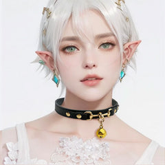 Bell Leather Collar with Hand Holding Rope
