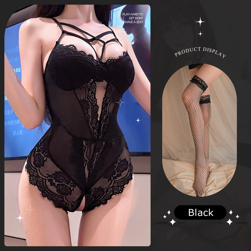 Mesh Open-Crotch Lace Bodysuit