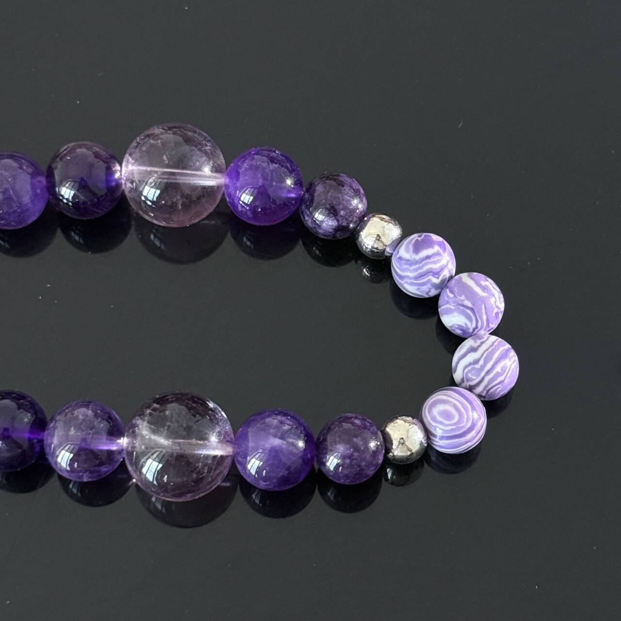 Handcrafted Amethyst and Purple Agate Bracelet — Lavender Gemstone Stretch Strand