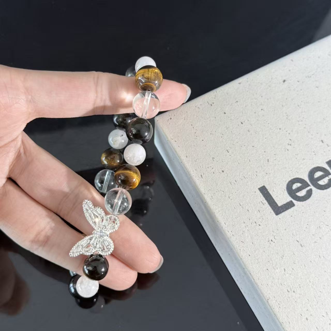 Tiger's Eye and Clear Quartz Bracelet (with Butterfly Charm) — A Handcrafted Beaded Bracelet Symbolizing Protection and Balanced Energy