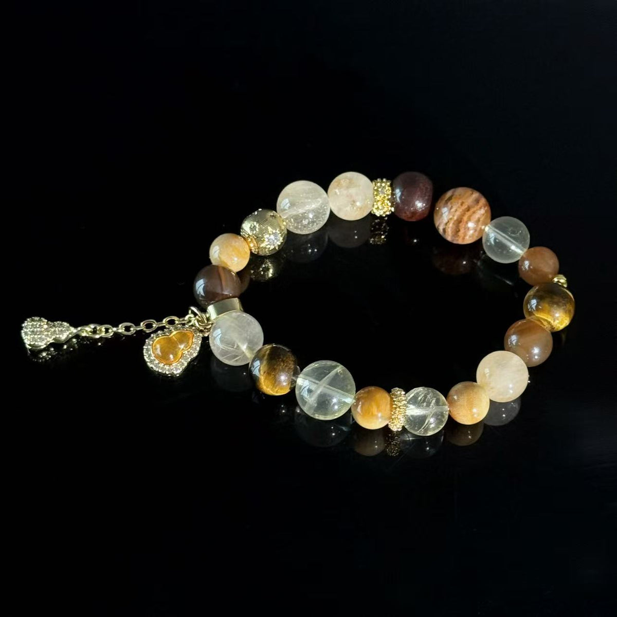 Gourd of Blessings & Money Bag Charm | Wealth-Attracting & Luck-Preserving Multi-Gemstone Crystal Bracelet