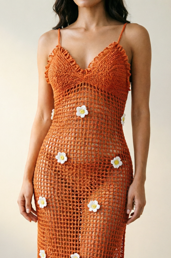 Knitted Hand Crochet Strap Crocheted Split Beach Dress