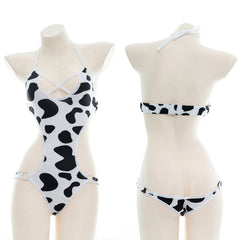 Polka Dot Cow Print Bikini Bodysuit