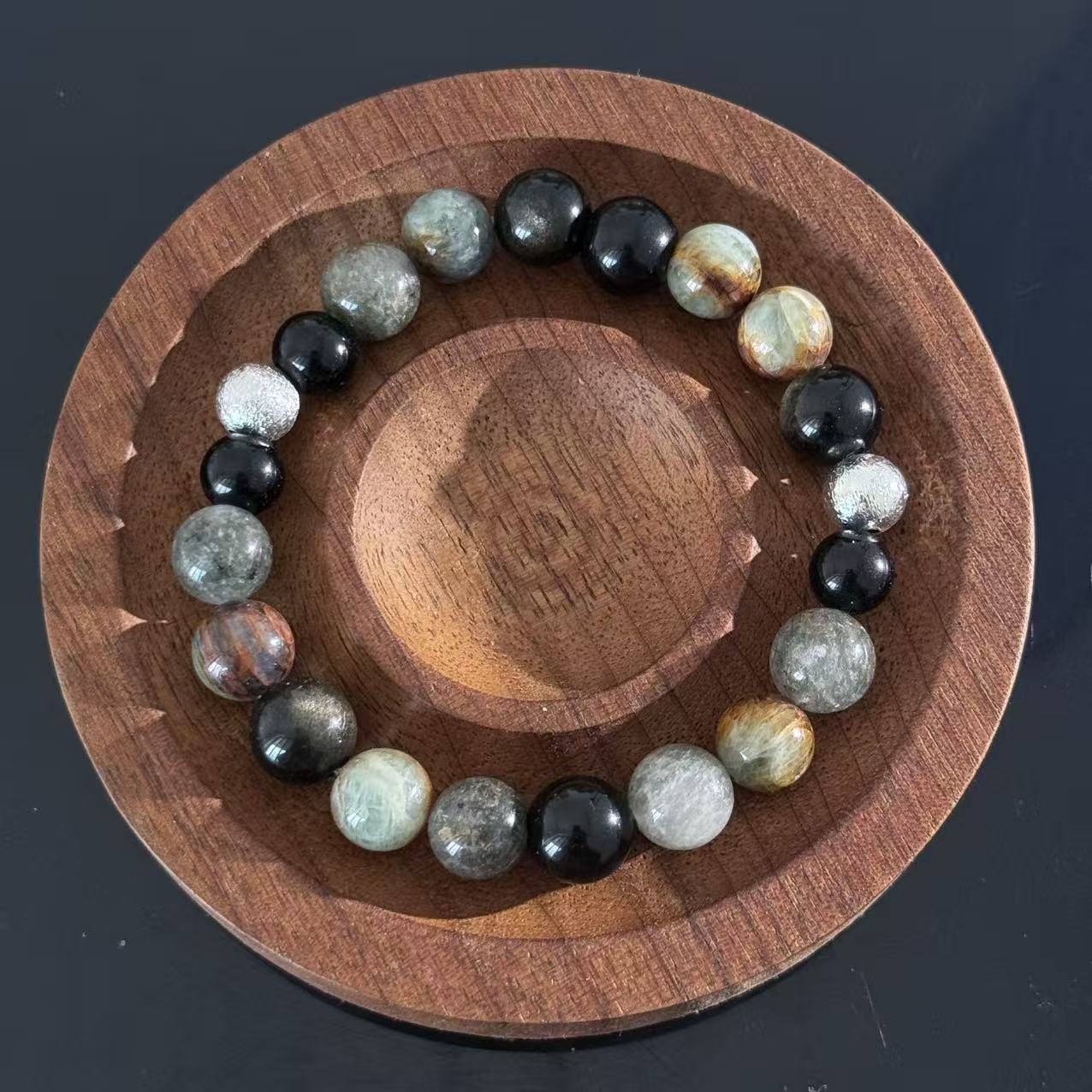 Natural Obsidian & Phantom Quartz Multi-Stone Bracelet | Grounding & Protection Crystal Jewelry