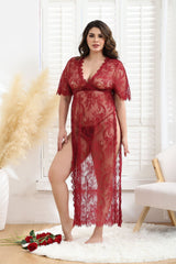 Lace Mesh See-through Big Dress Long-Sleeved Suit