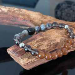 Sunstone, Black Agate & Clear Quartz Crystal Bracelet – Confidence, Protection & Energy Balance Gemstone Beaded Bracelet | Handmade Healing Jewelry