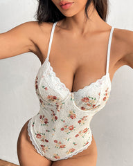 Floral Lace-up Backless Bodysuit