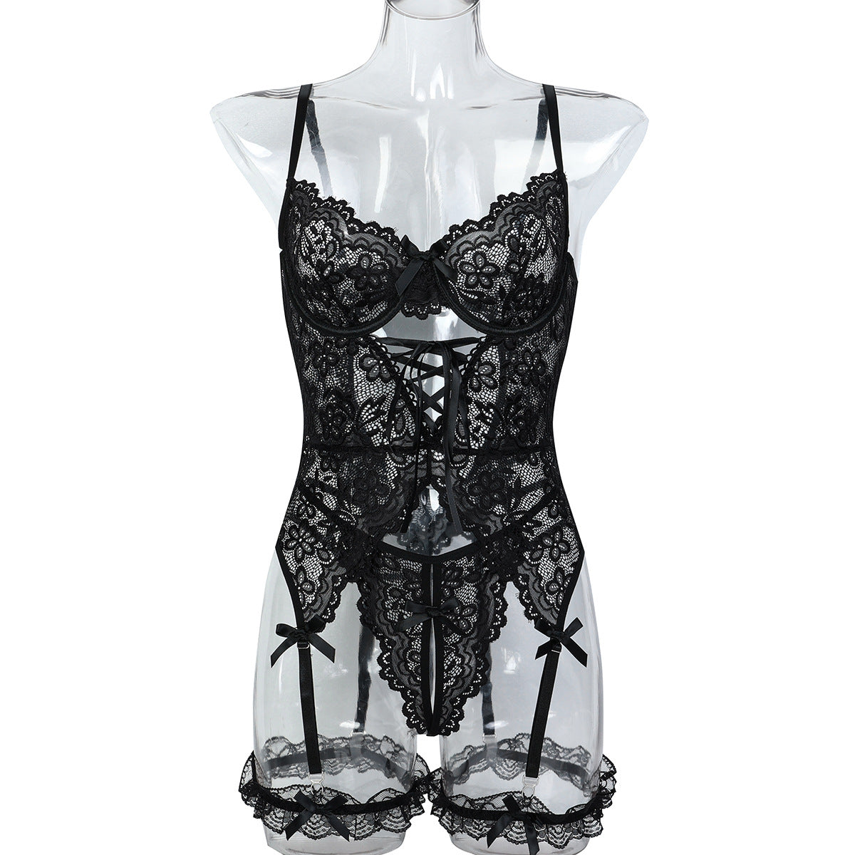 Lace Cross Strap White Suspender Underwear Suit
