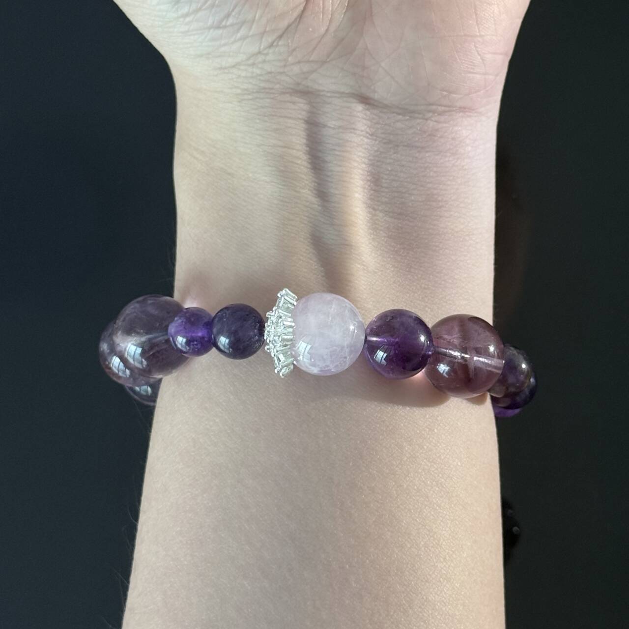Amethyst and Lavender Quartz Crystal Bracelet – Handmade Purple Gemstone Elastic Bracelet