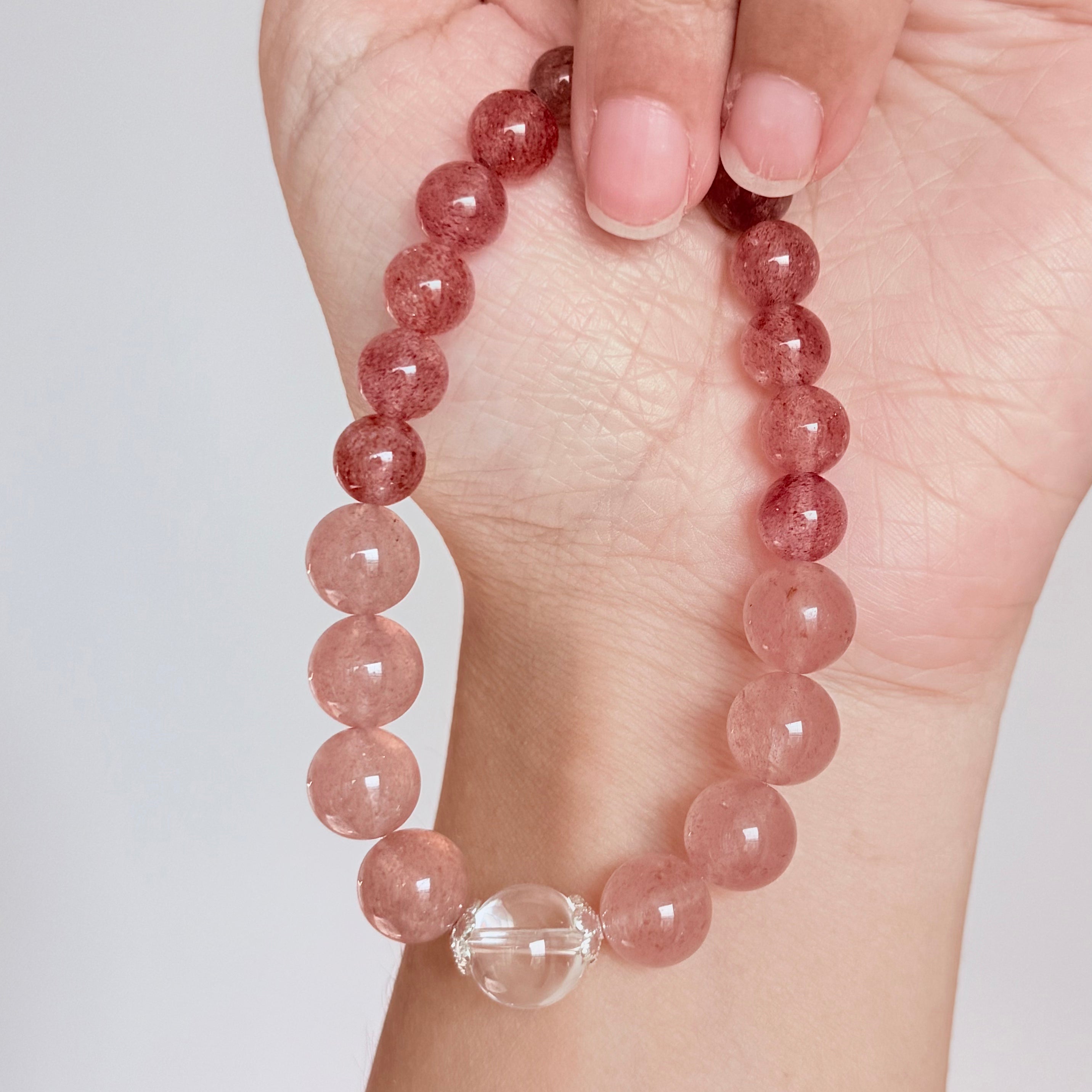 Strawberry Quartz and Clear Quartz Bracelet