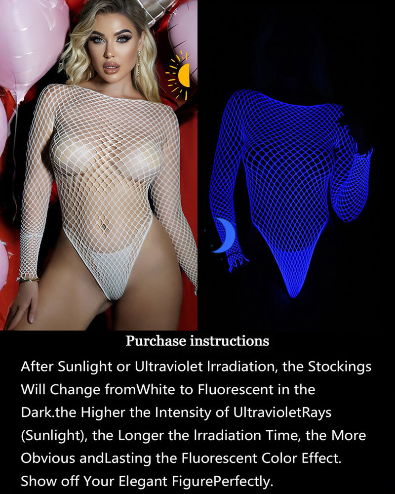 Luminous Blue Long Sleeve Fishnet Bodysuits