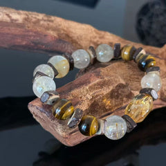 Golden Citrine & Tiger Eye Manual Beaded Bracelet – Natural Crystal Energy Bracelet with Wood Accents