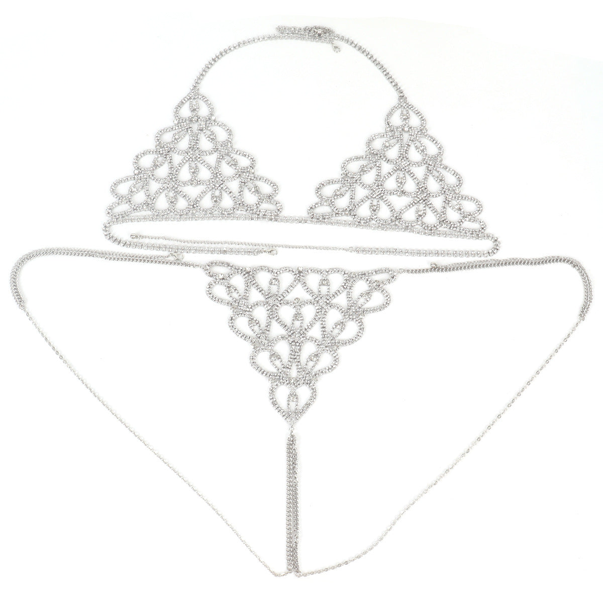 Water diamond Diamond studded Heart shaped Decorations Nightclub Body Chain Bra Set