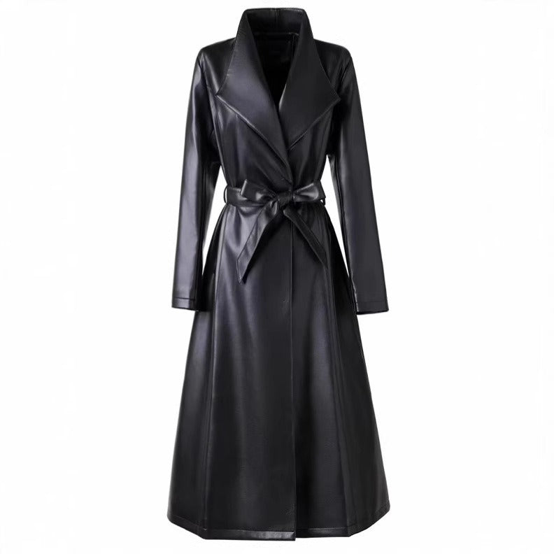 Handmade Lambskin Leather Women's Mid Calf Shirt Dress