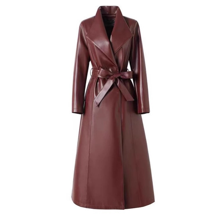 Handmade Lambskin Leather Women's Mid Calf Shirt Dress